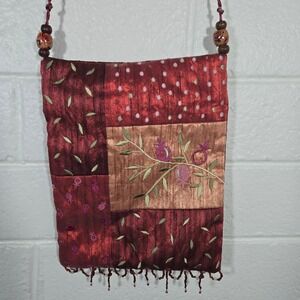 Emanuel Embroidered Silk Patchwork Crossbody Bag Beaded Boho Y2K 10x8 Festival